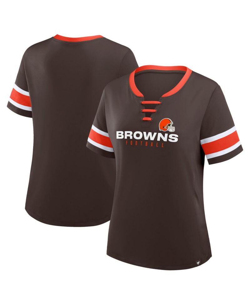 Women's Brown Cleveland Browns Redzone Draw Play Athena Lace-Up T-Shirt
