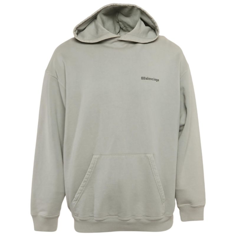 Men's Grey Logo Embroidered Cotton Hoodie