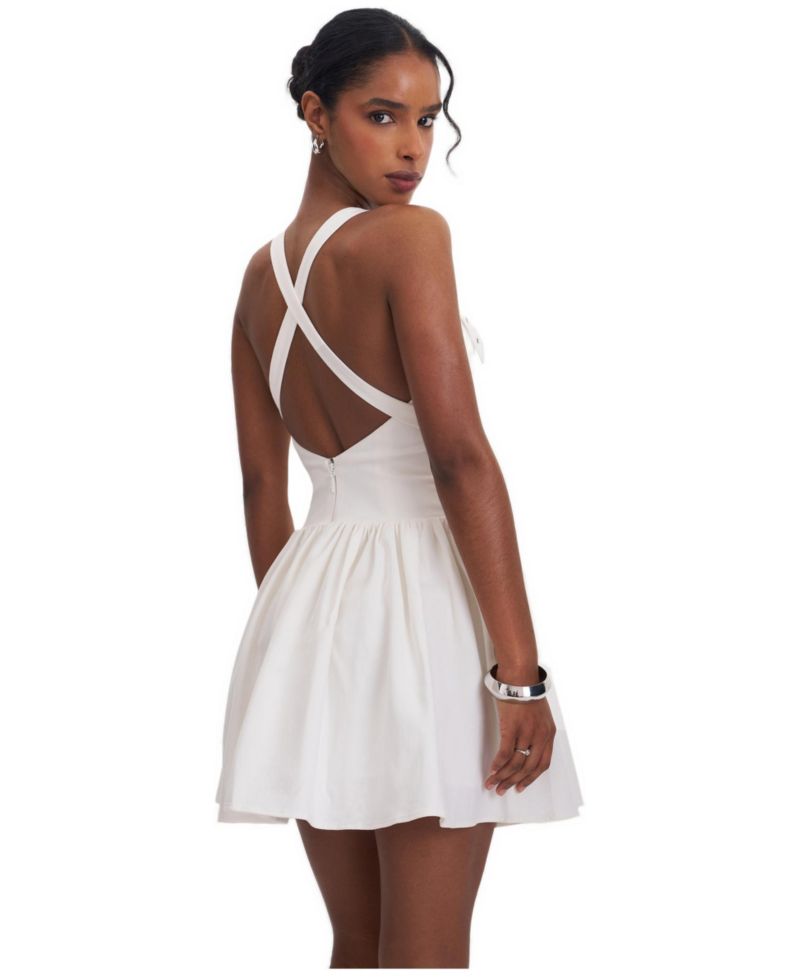 Women's Francine Scoop Neck Crossover Strap Mini Denim Dress