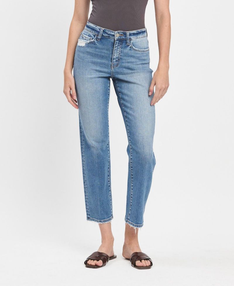 Women's High Rise Tapered Ankle Straight Jeans