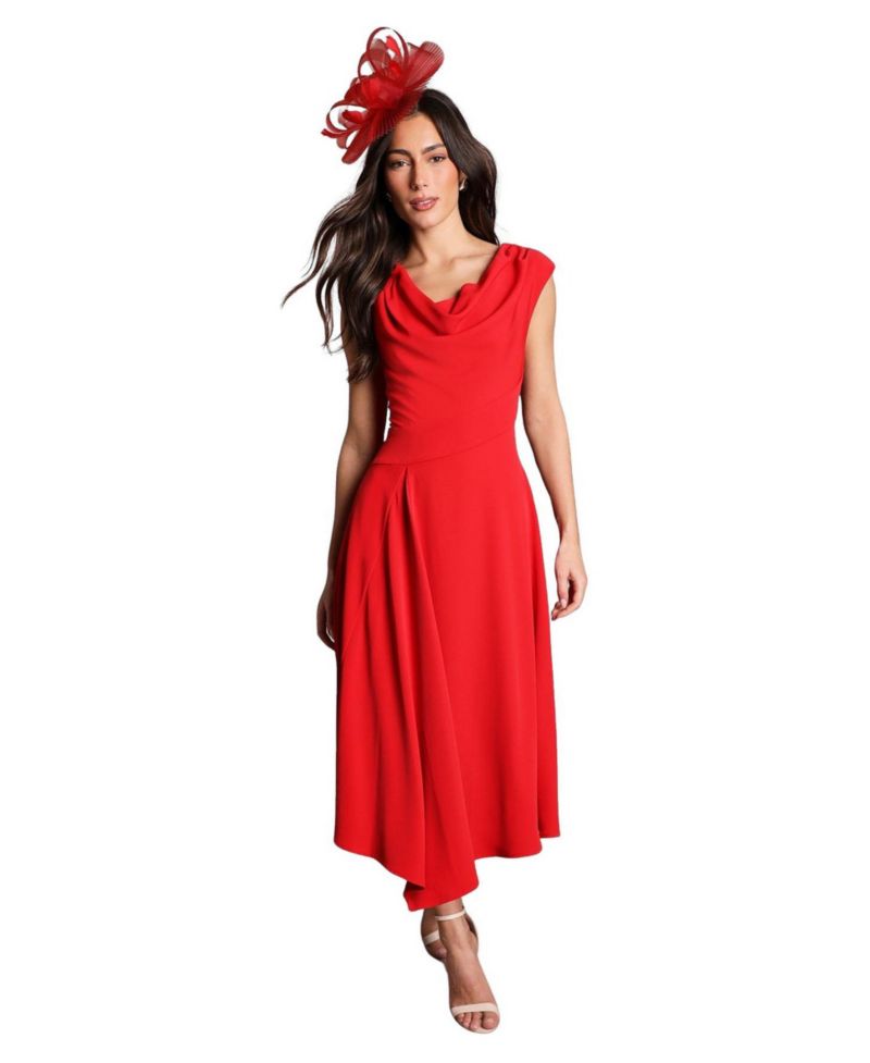 Women's Off Shoulder Crepe Midi Dress