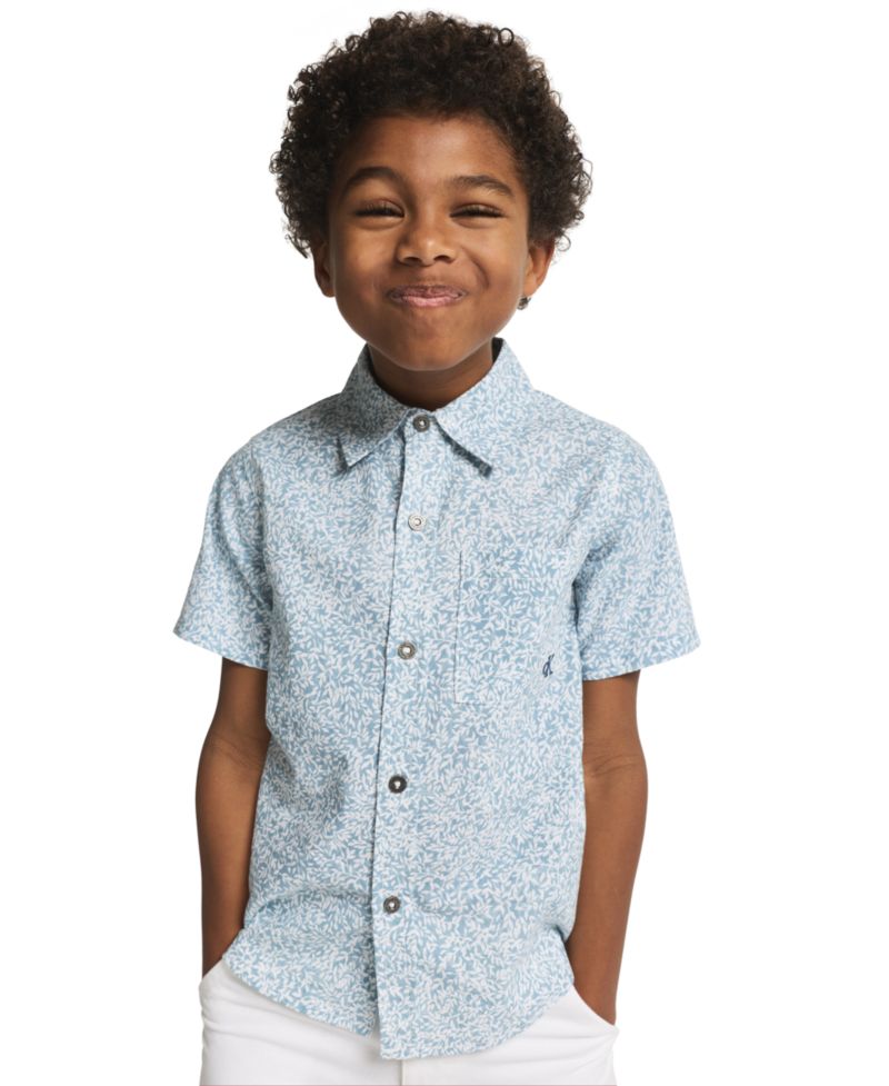 Boys' 2T-7 Printed Poplin Button-Front Shirt and Twill Shorts, 2-Piece Set