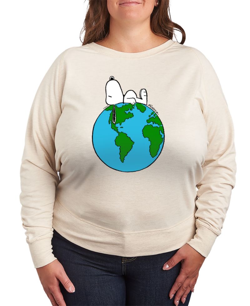 Plus Size Peanuts Snoopy Earth French Terry Long-Sleeve T-Shirt