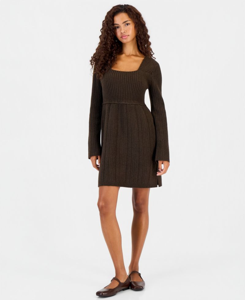 Juniors' Babydoll Square Neck Sweater Dress