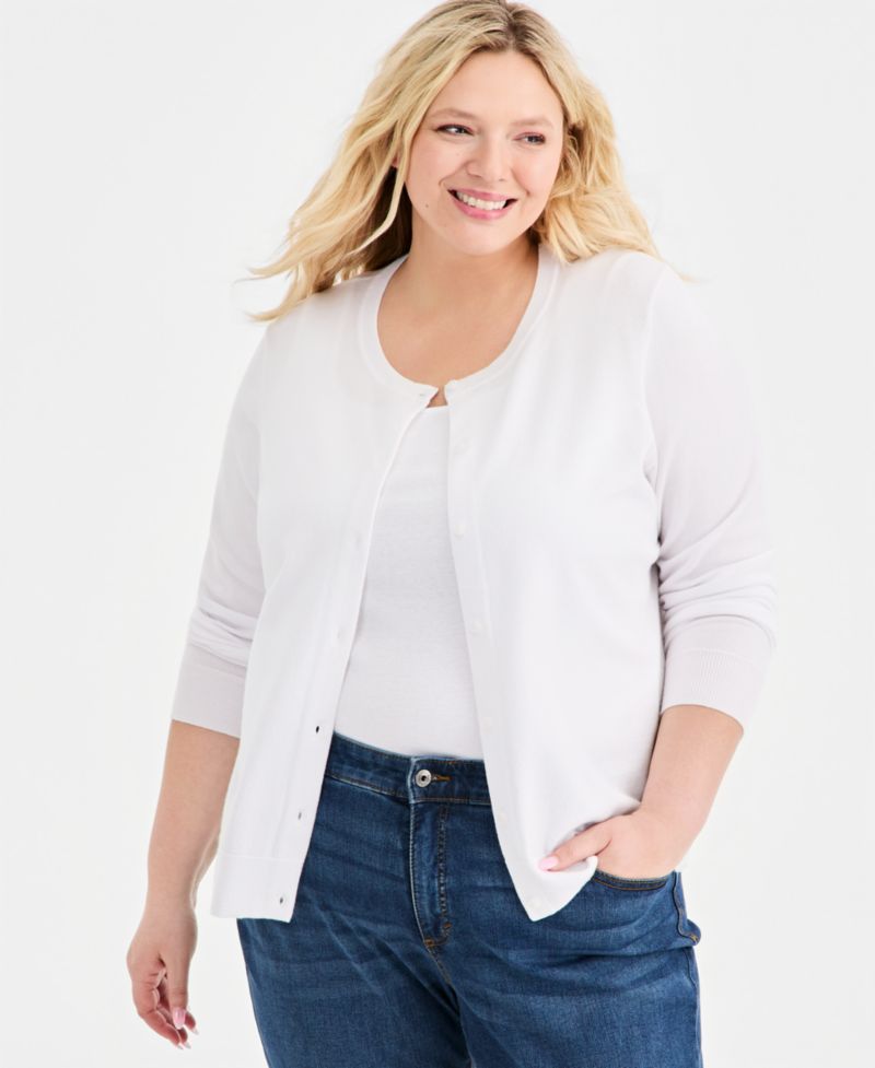 Plus Size Button-Down Long-Sleeve Cardigan