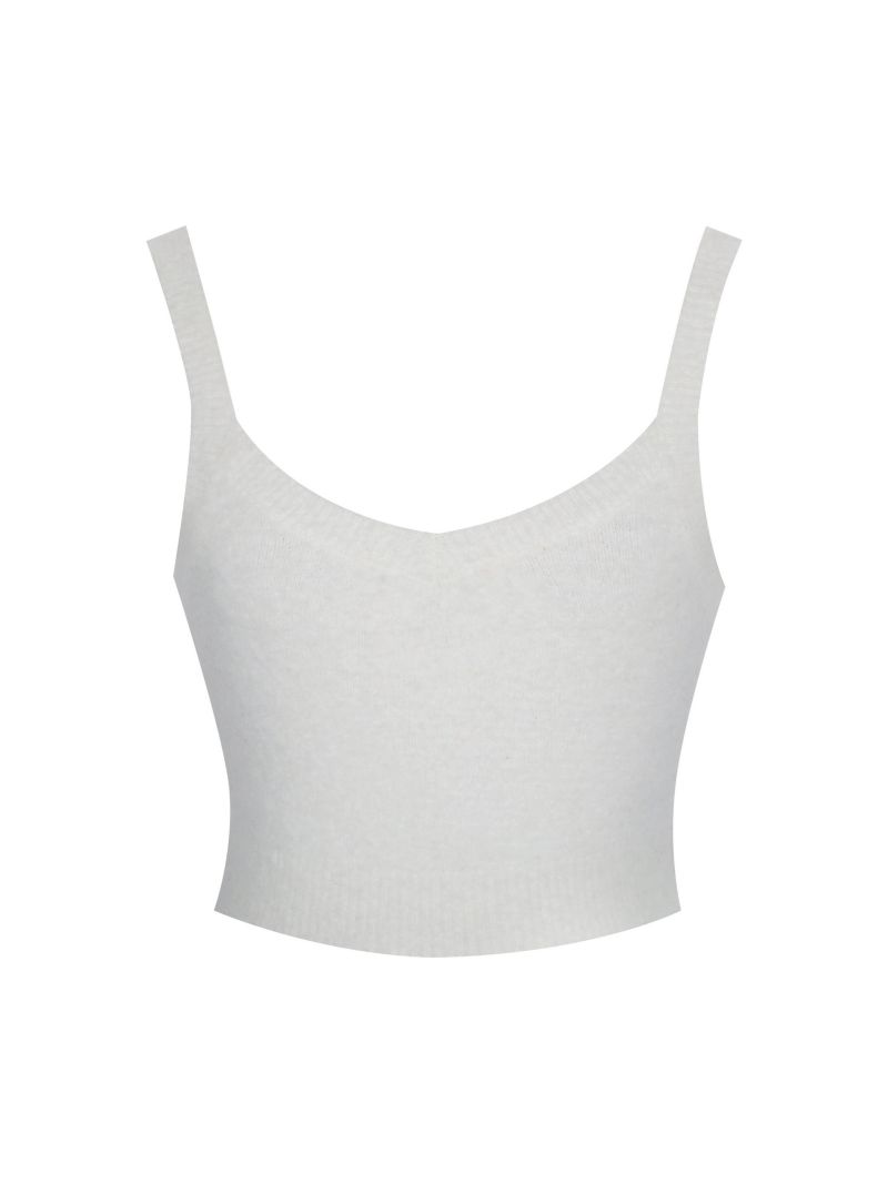 Women's Selene White Wool-Blend Ribbed Knit V-Neck Top