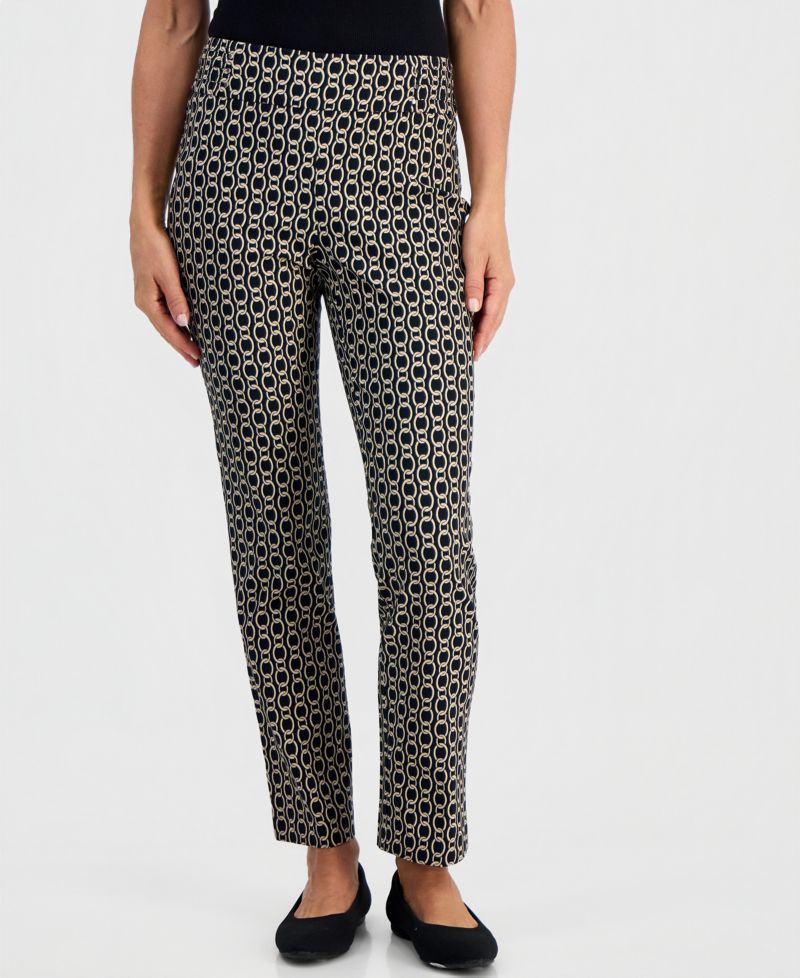 Petite Chain Rivet Pull-On Straight Pants