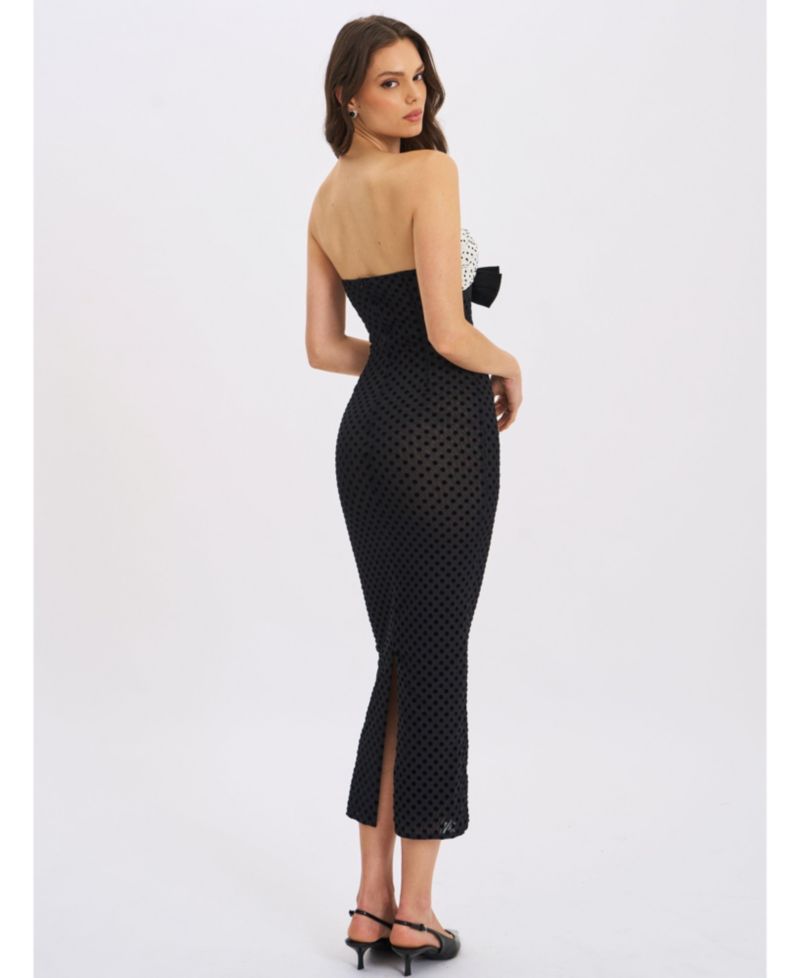 Women's Faith Black and White Polka Dot Sweetheart Maxi Dress