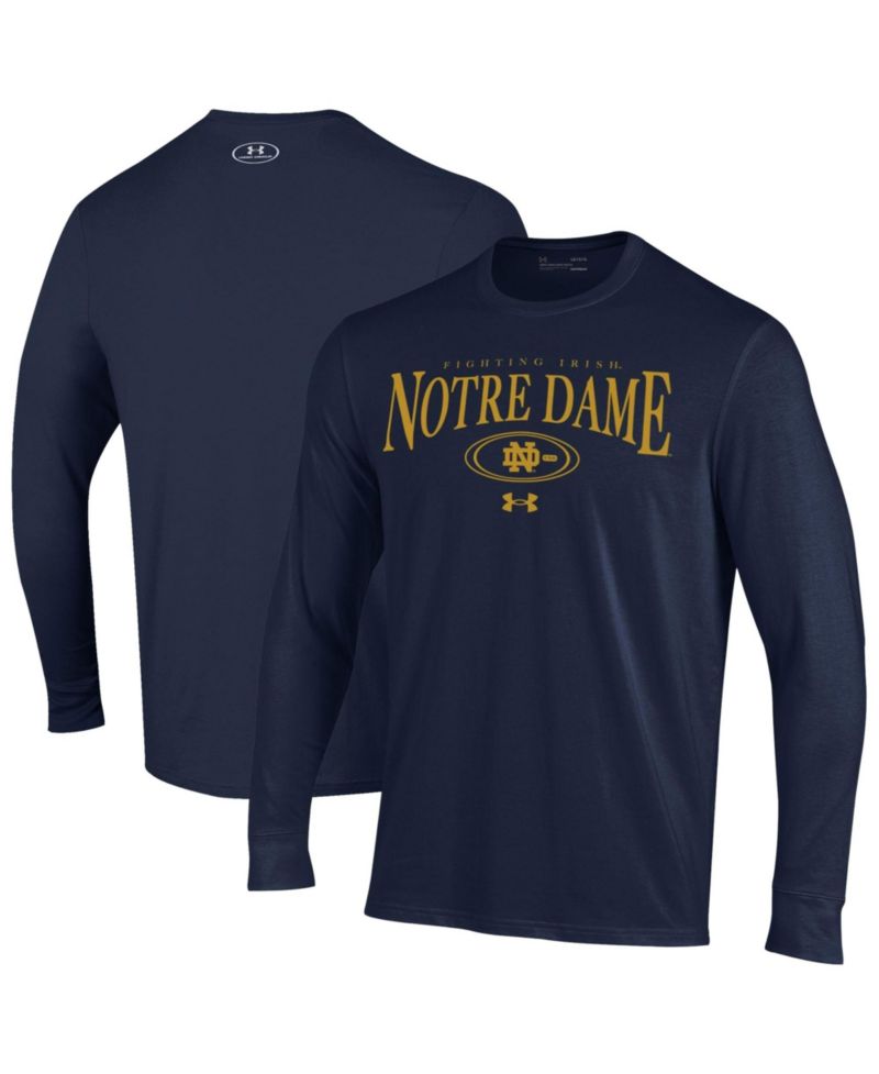 Men's Navy Notre Dame Fighting Irish 2026 Sideline Performance Cotton Long Sleeve T-Shirt