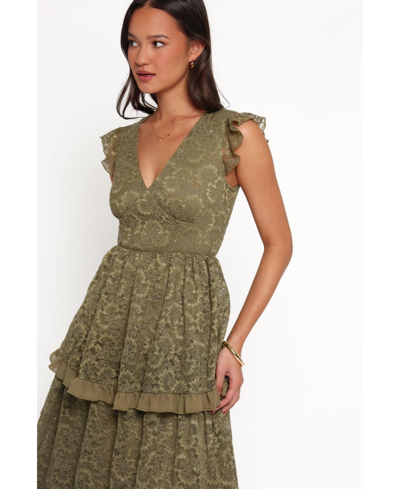 Women's Cataleya Wedding Guest V-Neck Tiered Lace Maxi Dress