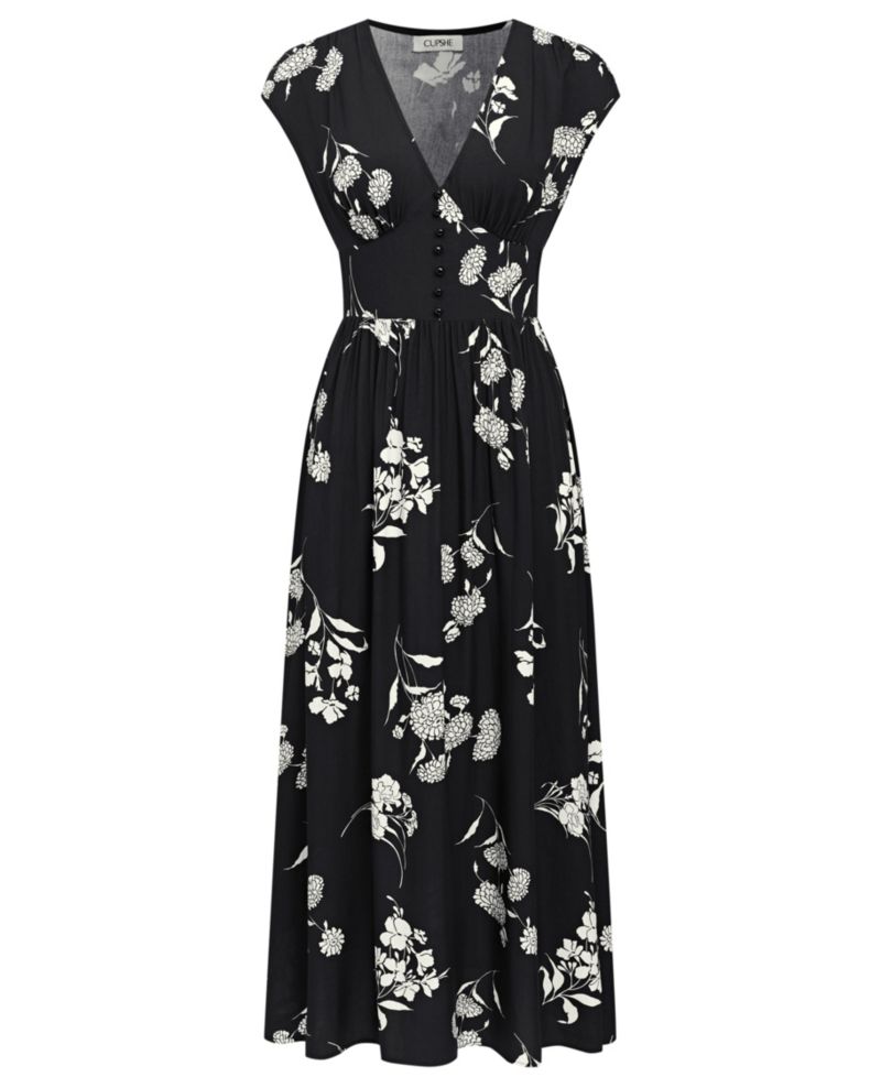 Women's V-Neck Cap-Sleeve A-Line Midi Dress