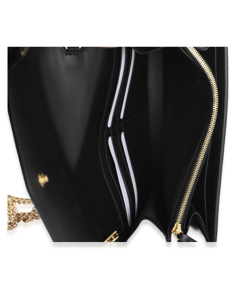 Black Calfskin GG Debossed Chain Wallet