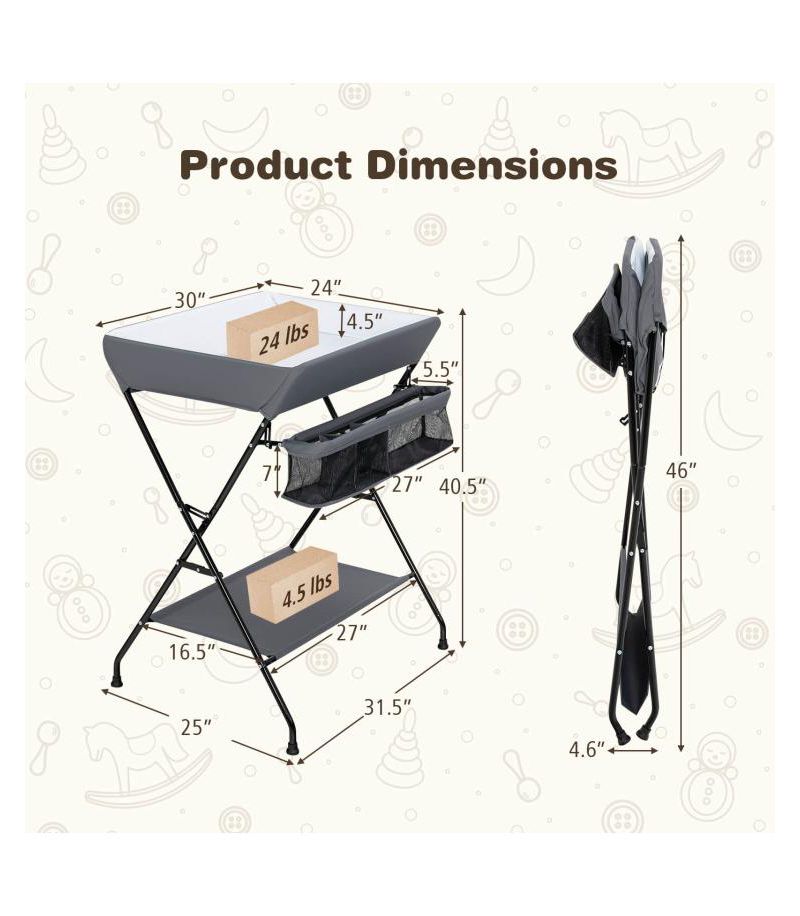Baby Changing Table with Storage Organizer, Foldable Space-Saving Design