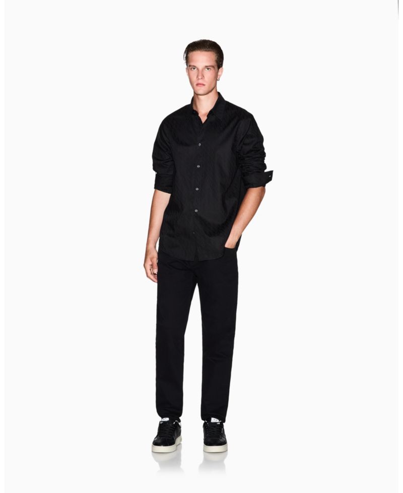 Men's Regular-Fit Cotton Jacquard Allover Logo Shirt