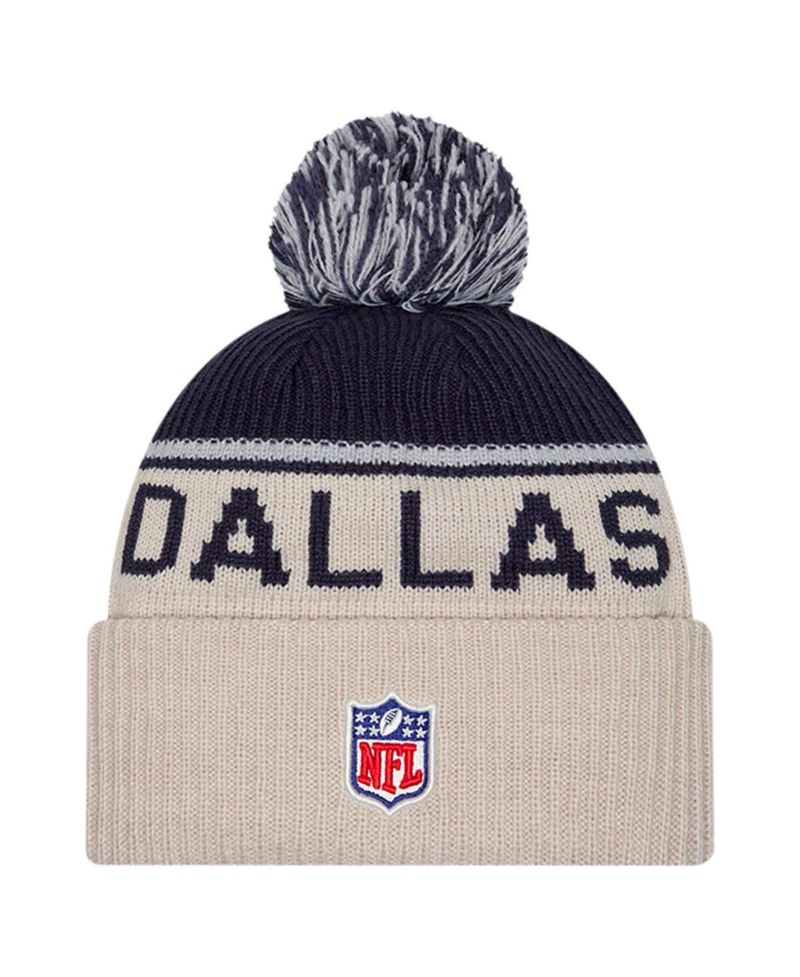 Men's Stone/Navy Dallas Cowboys NFL Sideline Historic Cuffed Knit Hat with Pom