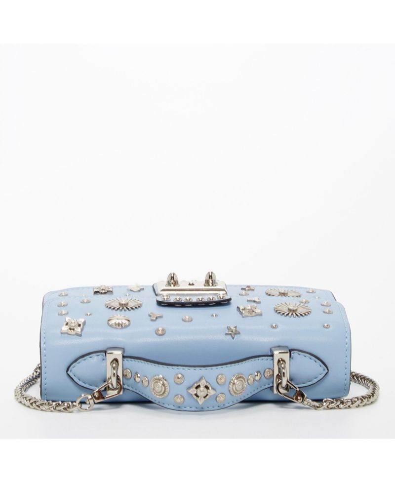 Small Leather Crossbody Bag Studded Purse Top Handle Structured Handbag