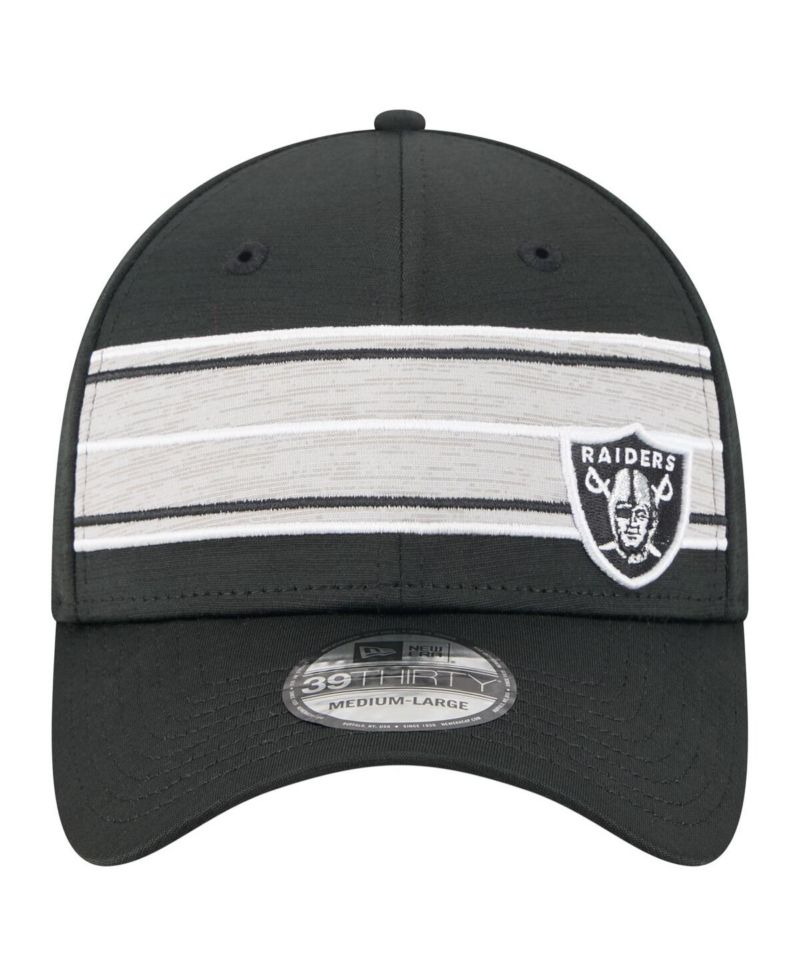 Men's Black Las Vegas Raiders Stripes 39THIRTY Flex Hat