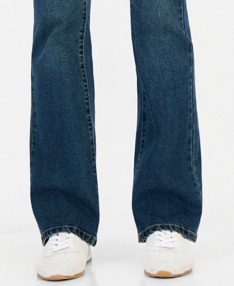 Juniors' Plaid Inner Drawstring Bootcut Jeans