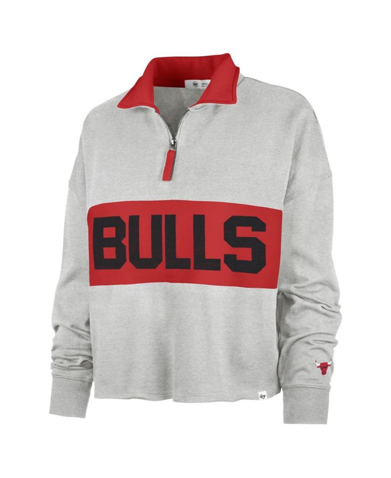 Women's Heather Gray Distressed Chicago Bulls Breakthrough Remi Quarter-Zip Jacket