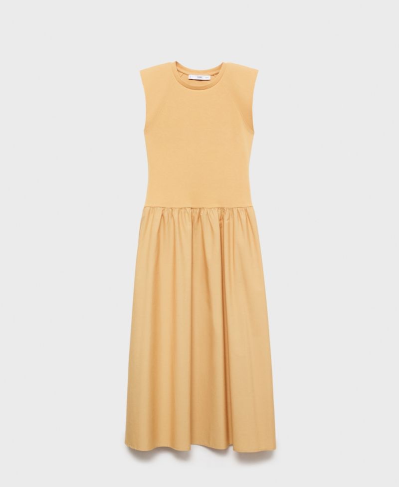 Women's Combined Fabric Midi Dress