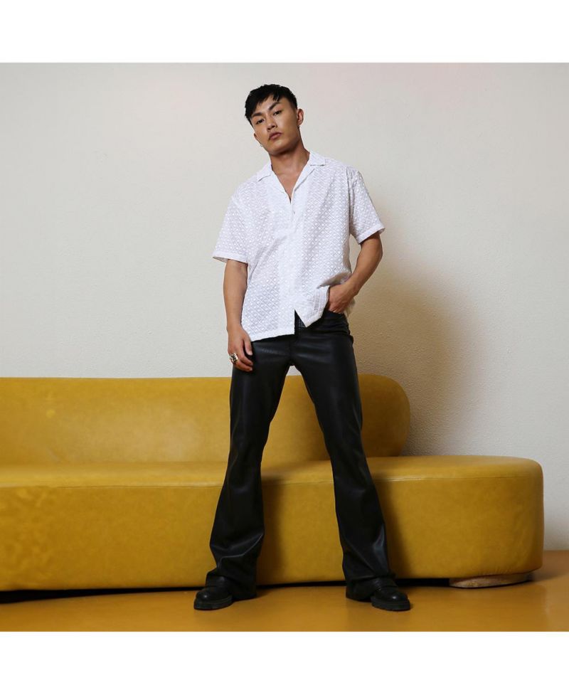Men's Chalk White Embroidered Circular Shirt