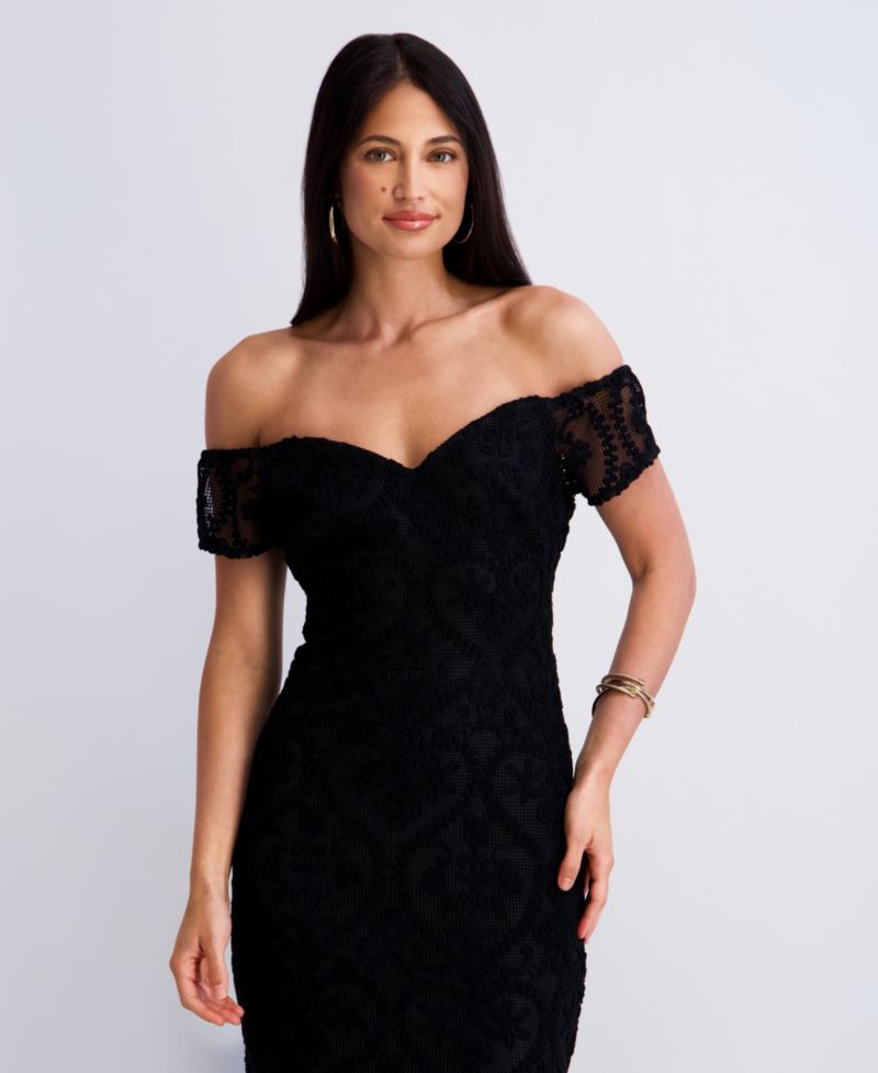 Women's Crochet Lace Removable Straps Sweetheart Neck Midi Dress
