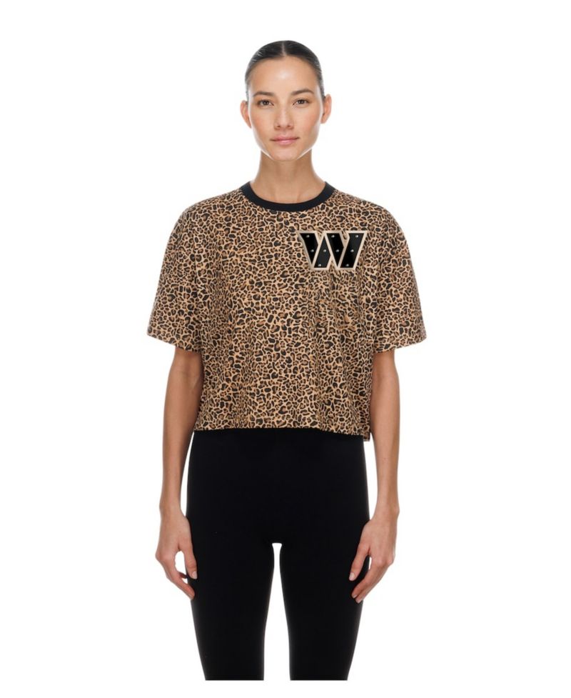 Women's Brown Washington Commanders Mom & Me Leopard Boxy Cropped T-Shirt