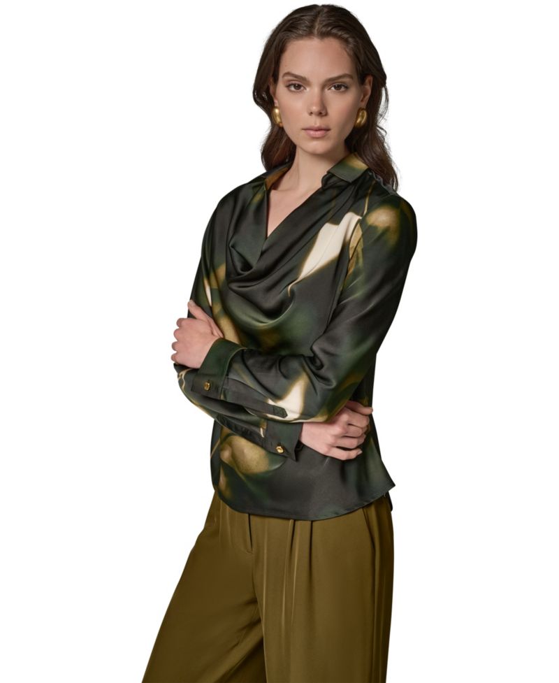 Women's Printed Satin Long-Sleeve Top