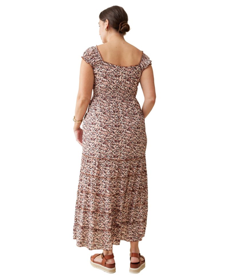 Women's Tiered Cap Sleeve Nursing Maxi Dress