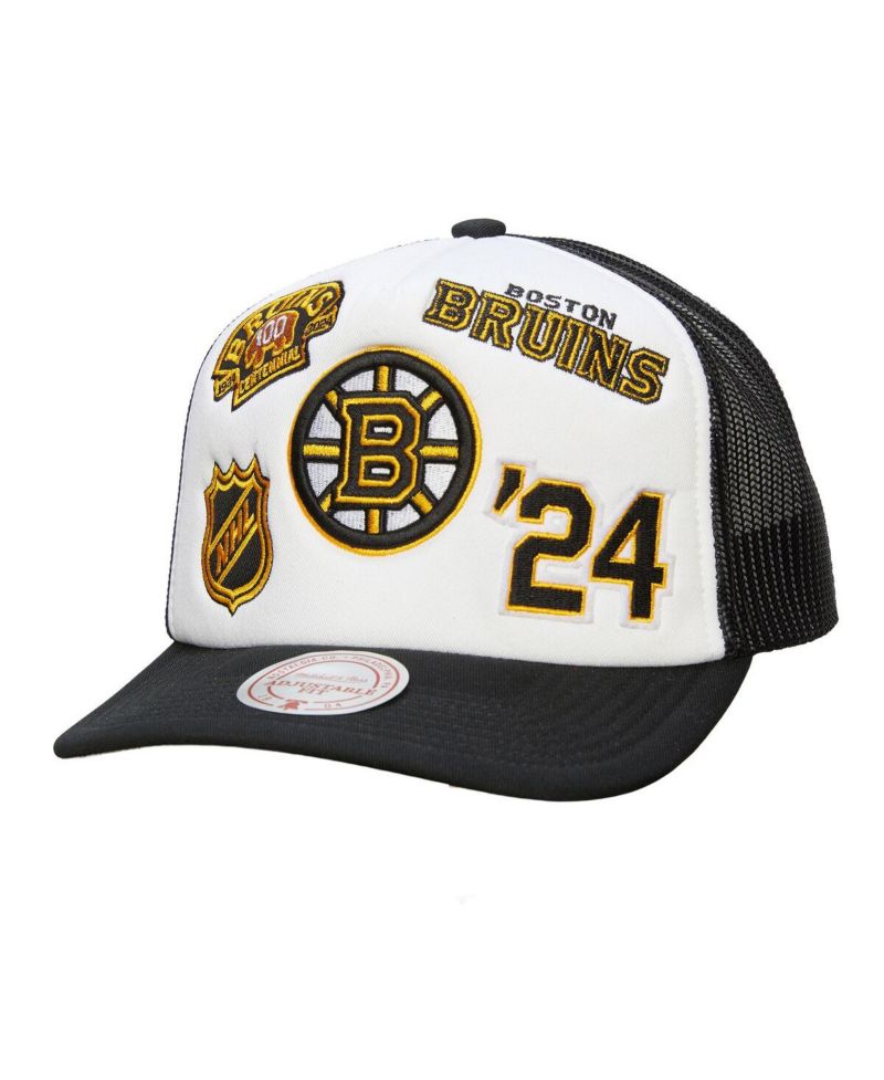 Men's White/Black Boston Bruins Gridlock Trucker Adjustable Hat