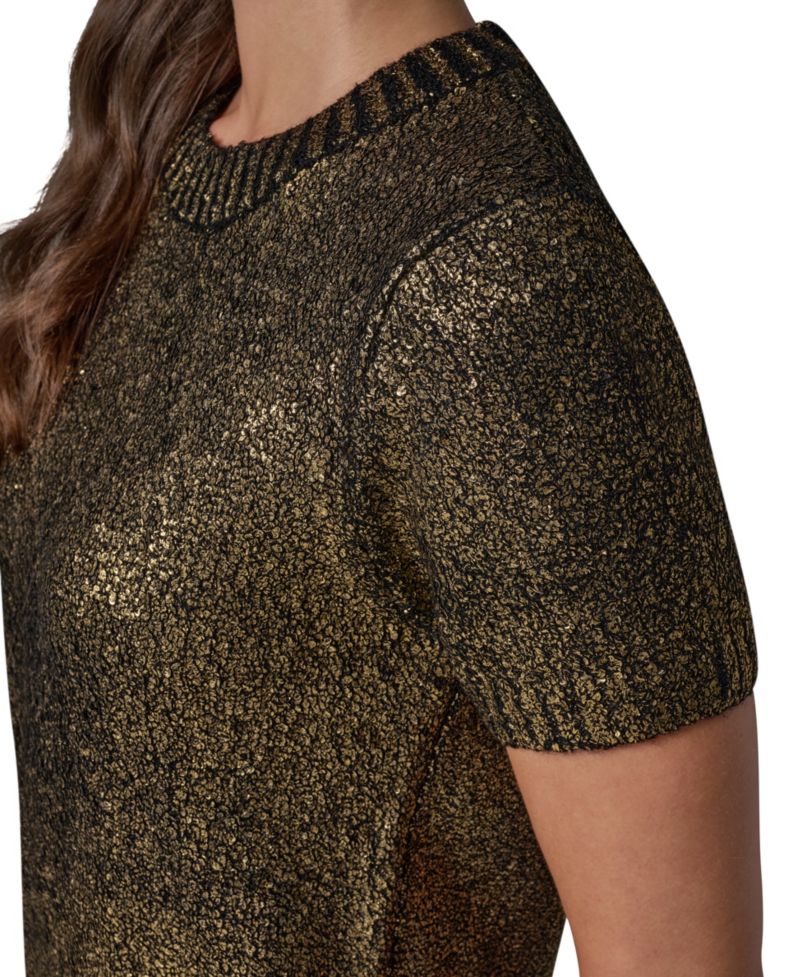 Women's Foil Boucle Short-Sleeve Crewneck Sweater