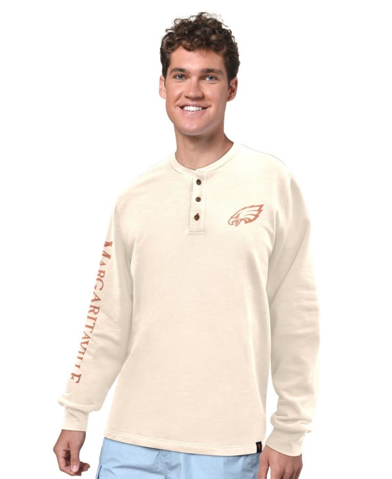 Men's Cream Philadelphia Eagles Five O'clock Henley Long Sleeve T-Shirt