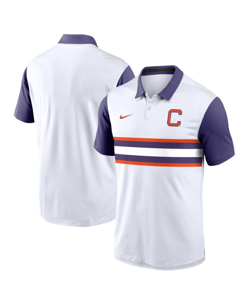 Men's White/Purple Clemson Tigers Athletic Prep Alt Logo Vapor Performance Polo Shirt