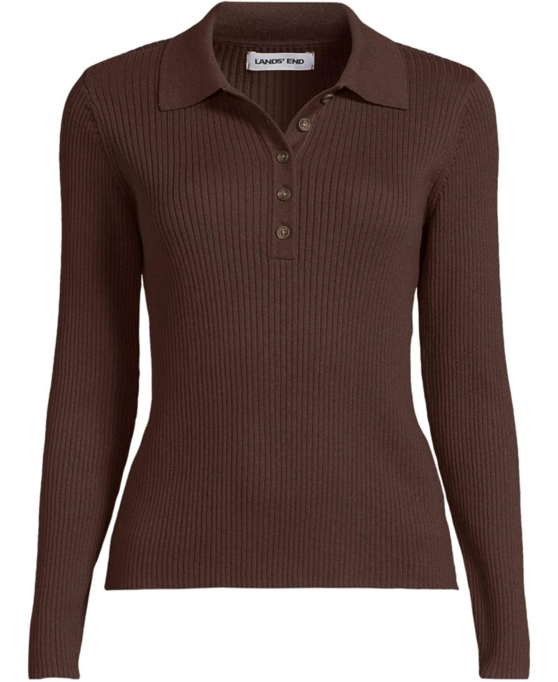 Women's Cotton Ribbed Long Sleeve Polo Sweater