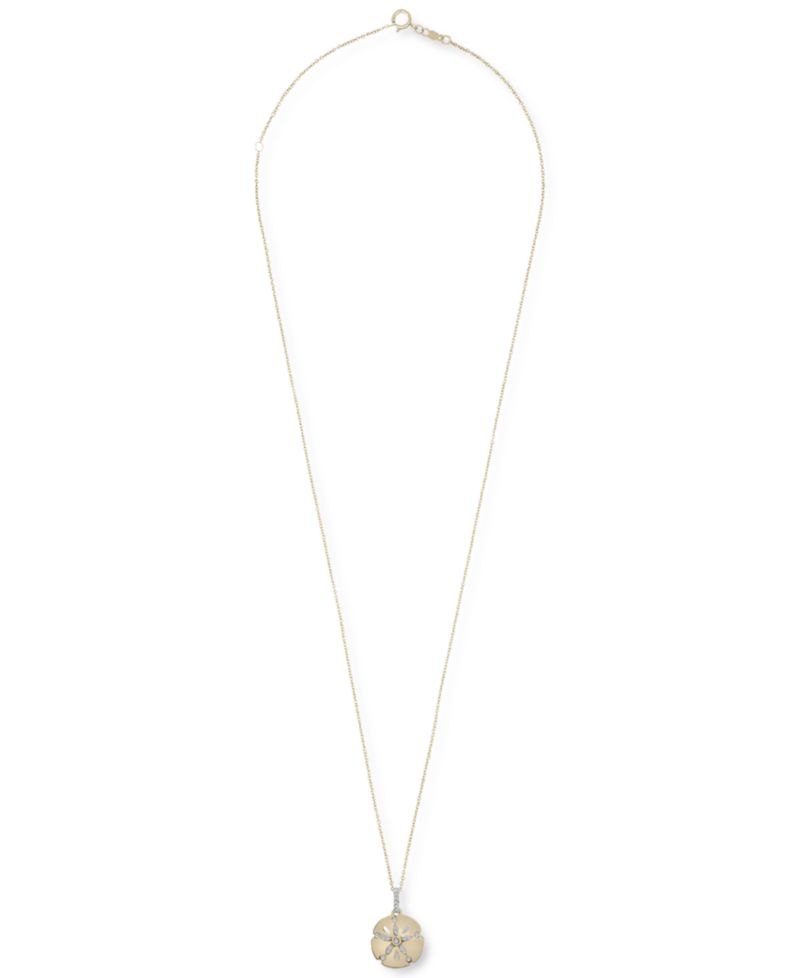 Diamond Starfish Sand Dollar Pendant Necklace (1/10 ct. t.w.) in 14k Gold-Plated Sterling Silver, 16" + 2" extender