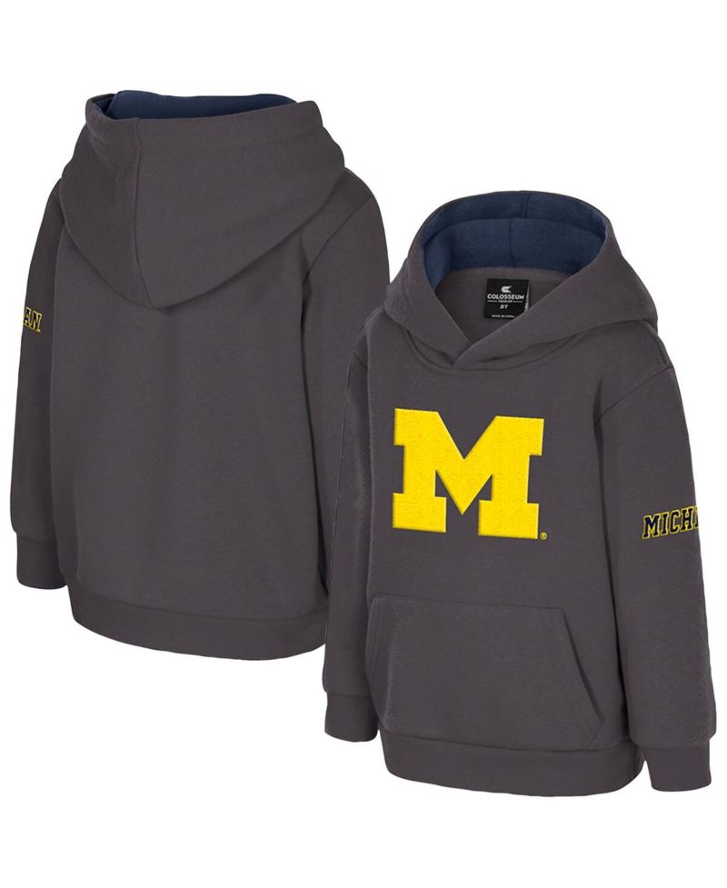 Toddler Charcoal Michigan Wolverines Big Logo Volume Fleece Pullover Hoodie