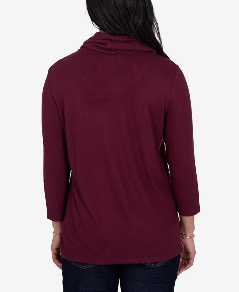 Petite Cowl Neck 3/4-Sleeve Side-Slit Blouse