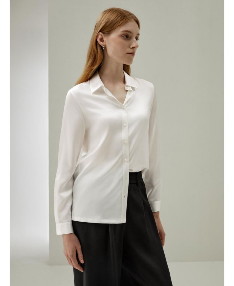 Women's Classic Pearl Button Silk Shirt