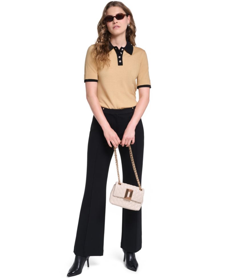 Petite Short-Sleeve Contrast Collar Sweater
