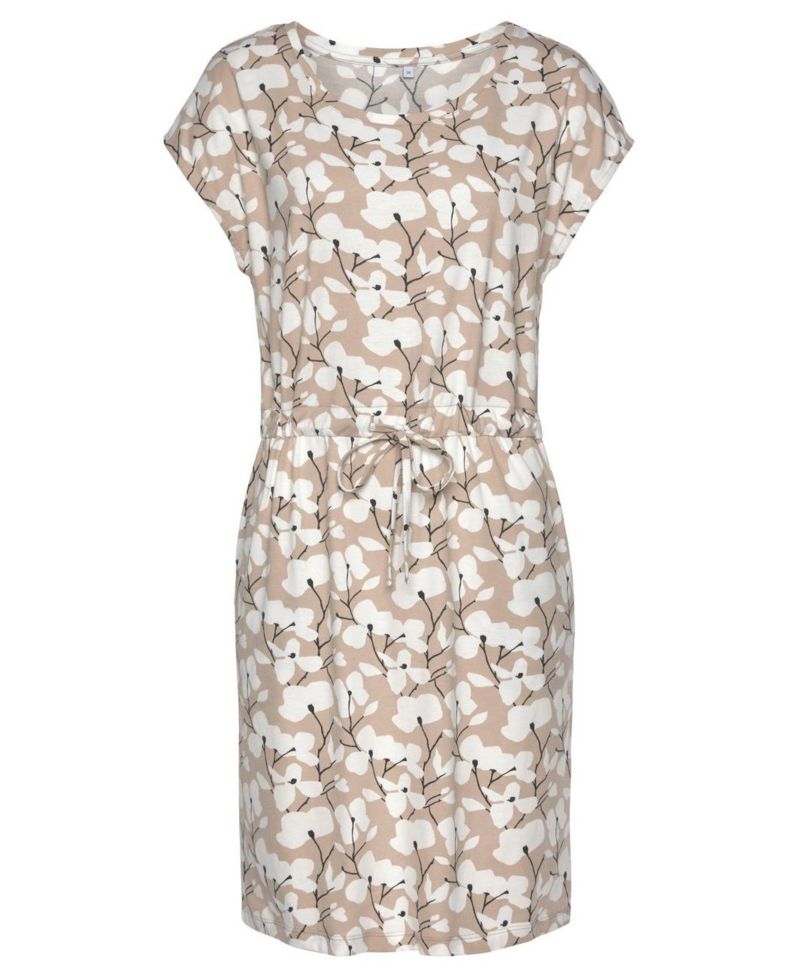 Women's Printed Drawstring Casual Scoop-Neck Short Dress