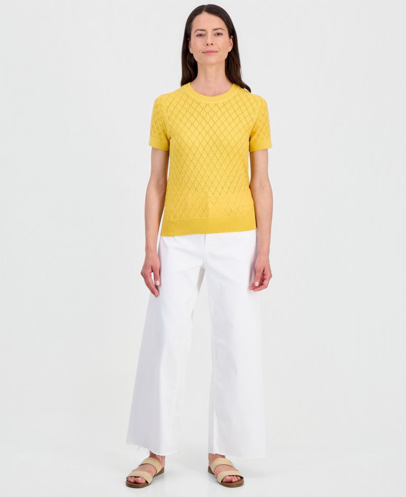 Women's Short-Sleeve Pointelle Sweater