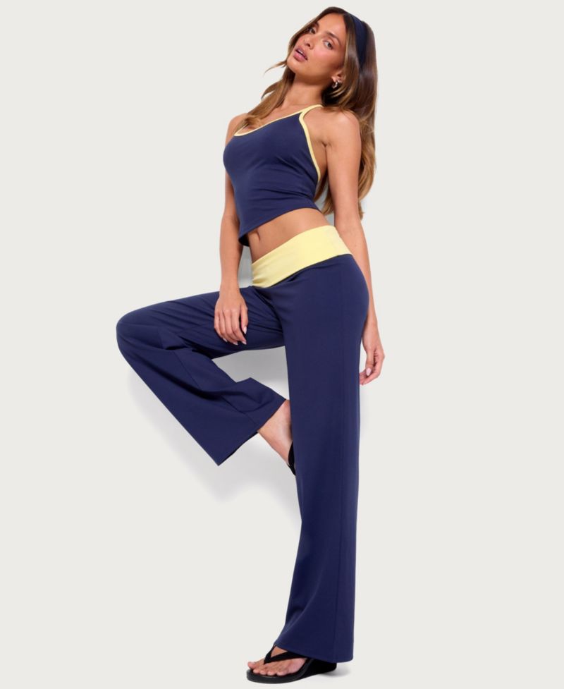 Women's Dayna Contrast Low-Rise Foldover Straight-Leg Pants