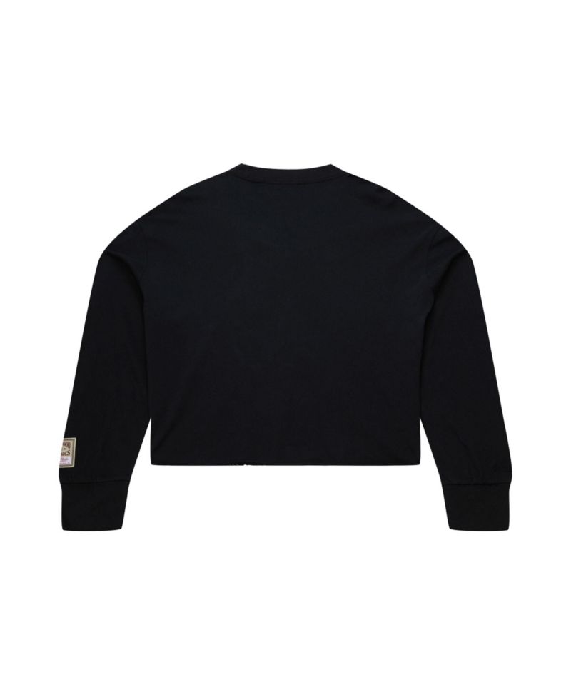 Women's Black Philadelphia 76ers Hardwood Classics Studded Boxy Cropped Long Sleeve T-Shirt