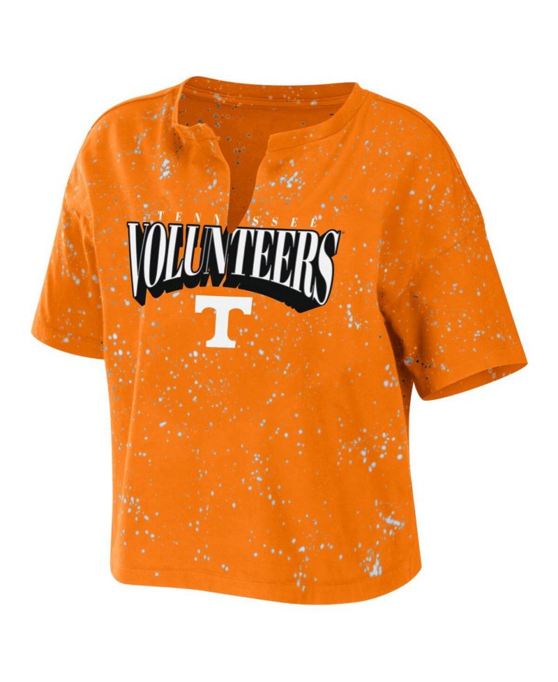 Women's Tennessee Orange Tennessee Volunteers Bleach Wash Splatter Cropped Notch Neck T-shirt