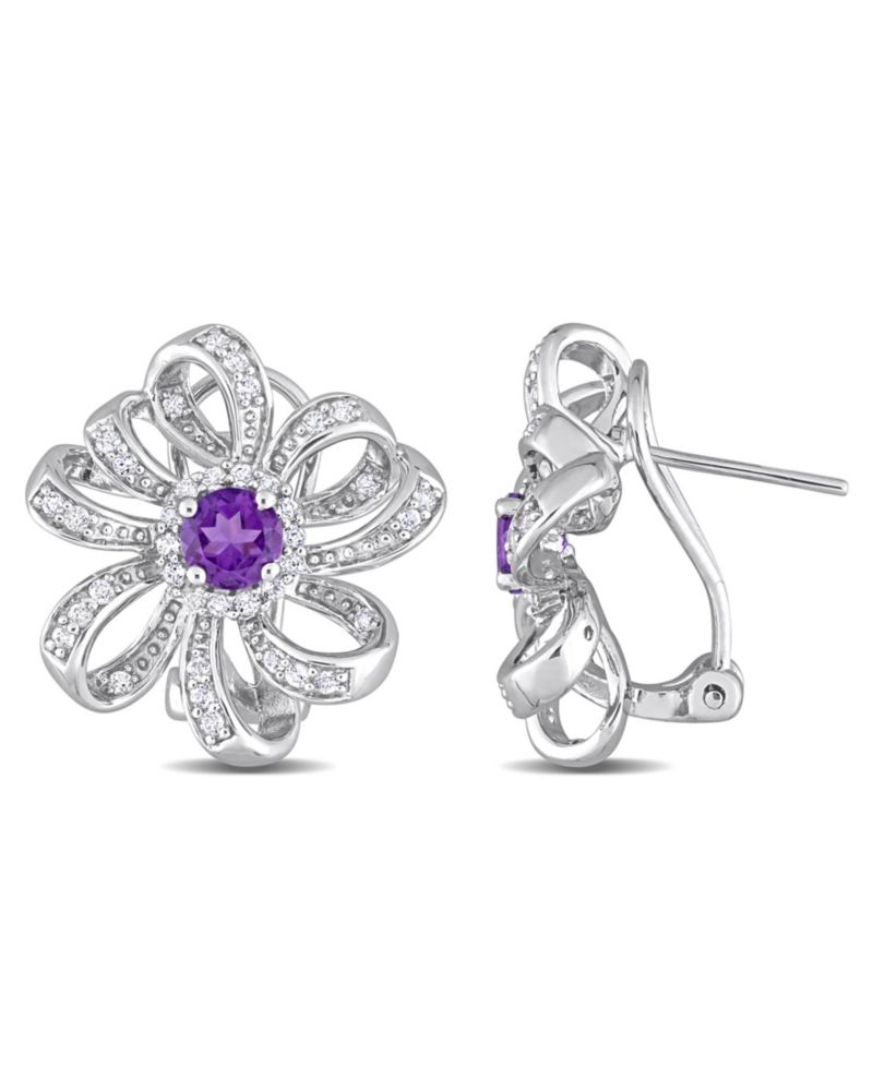 Amethyst (7/8 ct. t.w.) and White Topaz (3/4 ct. t.w.) Floral Earrings in Sterling Silver