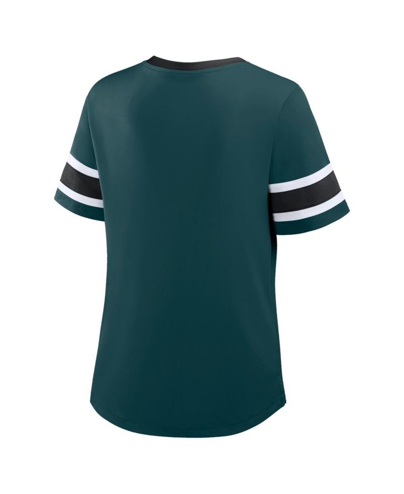 Women's Midnight Green Philadelphia Eagles Plus Size Red Zone Athena Lace-Up V-Notch Neck T-Shirt