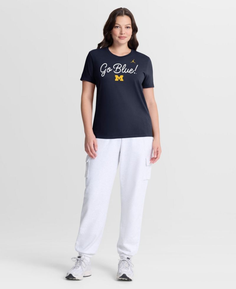 Women's Navy Michigan Wolverines Script Mantra Logo T-Shirt