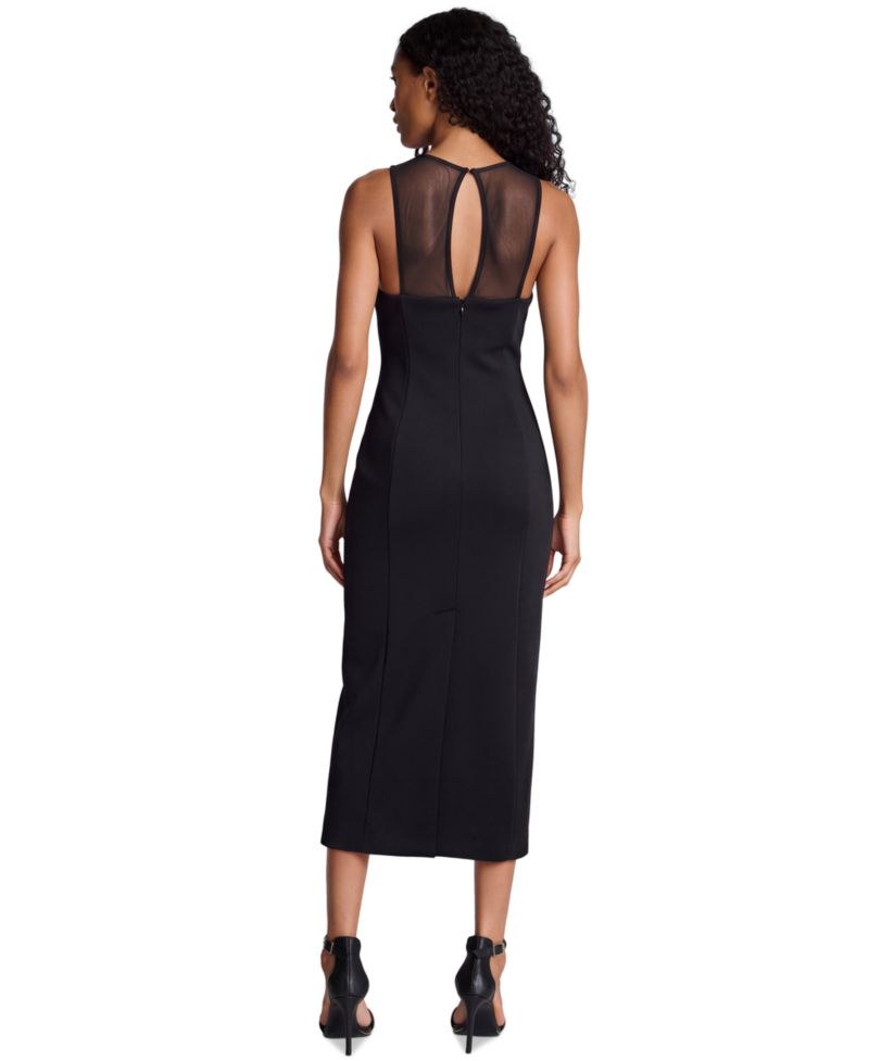 Women's Mesh-Insert Crewneck Midi Dress