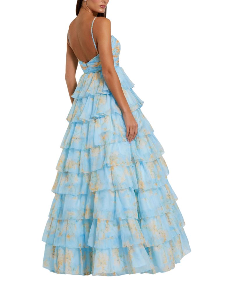 Women's Floral Cut Out Ruffle Tiered Gown