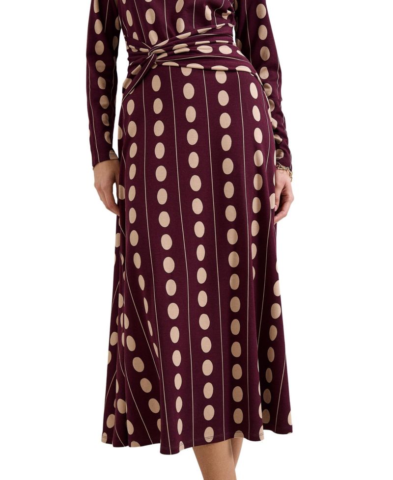 Women's Eugenie Long-Sleeve Polka-Dot Knotted-Waist Midi Dress